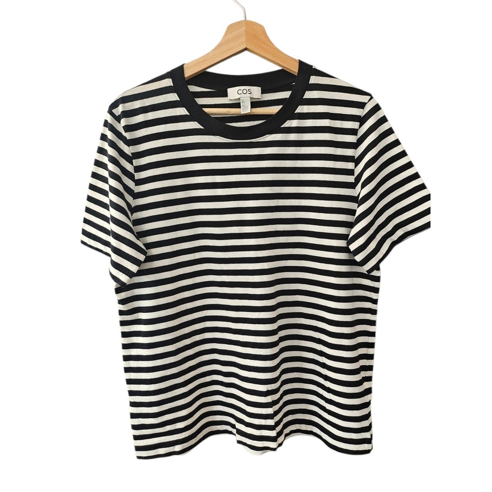 COS Mens Horizontal Striped Short Sleeve T-Shirt Black White Cotton Size M